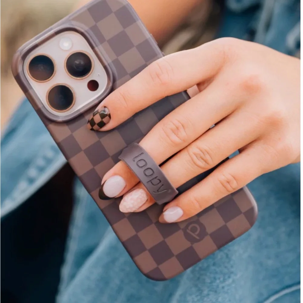 Checkered Brown Phone Case with Loop